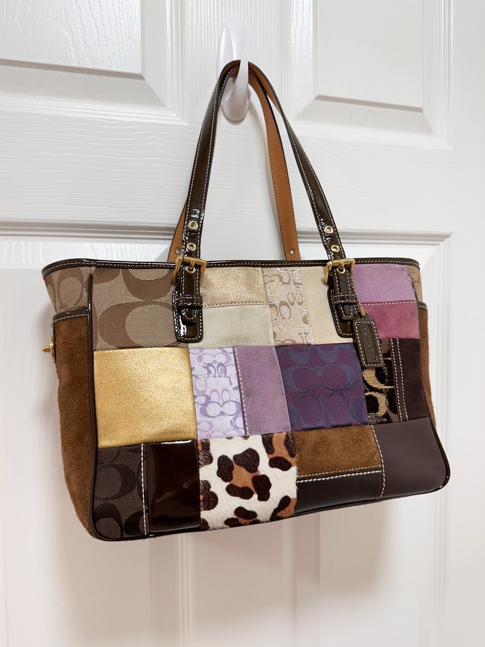 Coach Holiday Patchwork Tote Haircalf Suede Y2K Bag - Picture 3 of 17